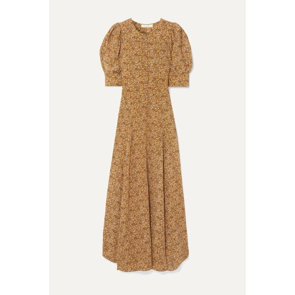 Doen Laurel Silk Maxi Dress Autumn Floral Print 100% Silk XS Boho Cottagecore - Picture 1 of 7